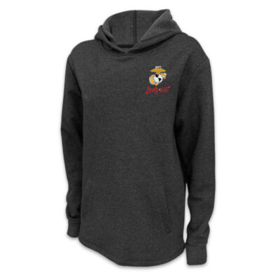 A charcoal gray pullover hoodie with the Marine Corps Lady Vet logo on the left chest.